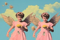 Collage Retro dreamy cherubs angel representation invertebrate.