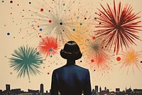 Collage Retro dreamy fireworks silhouette adult art.