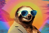 Collage Retro dreamy sloth sunglasses wildlife animal.