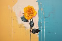 Abstract yellow rose ripped paper art painting flower.