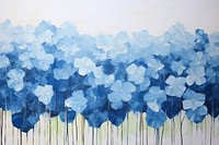 Abstract blue hydrangea field ripped paper art painting flower.