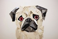 Abstract pug ripped paper art origami representation.