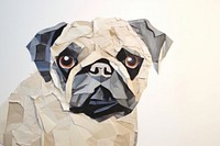 Abstract pug ripped paper art origami animal.