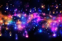 Neon music note shape pattern in bokeh effect background light backgrounds illuminated.