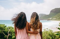 Mixed race friends travel hawaii vacation outdoors nature.