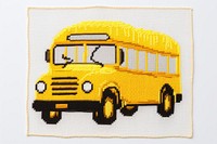 School bus in embroidery style vehicle representation transportation.