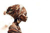 African woman portrait jewelry turban.