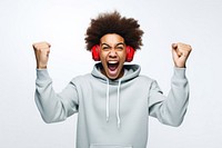 Happy Young black man headphones shouting adult.