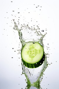 Cucumber cut falling with splash refreshment freshness splashing.