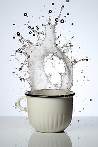 Open pot with splash falling drink cup.