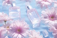 Perfume cosmetics on water pattern backgrounds flower bottle.