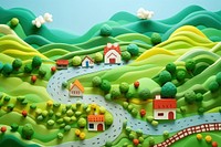 Plasticine of farm on hill landscape outdoors green.