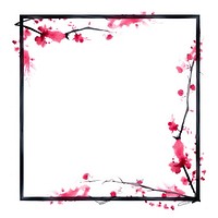 Stroke outline pink chinese plum frame flower plant white background.