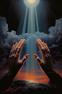 2 praying hands night adult sky.