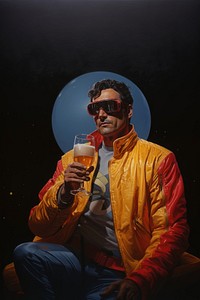 Man drinking beer portrait adult glass.