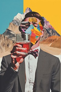 A man drinking portrait painting collage.