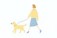 Doodle illustration of women dog walking cartoon.