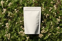 Coffee pouch bag packaging  flower plant grass.