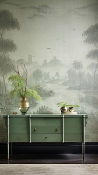  Green wallpaper furniture painting plant. AI generated Image by rawpixel.