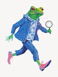 Frog character holding magnifying glass digital art illustration