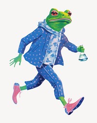 Frog character holding erlenmeyer flask digital art illustration