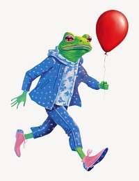 Frog character holding red balloon digital art illustration