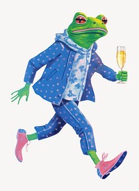 Frog character holding champagne flute digital art illustration