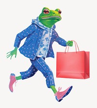 Frog character holding shopping bag digital art illustration
