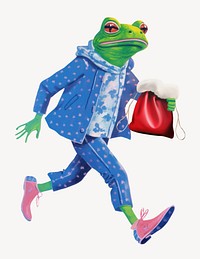 Frog character holding bag digital art illustration