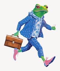 Frog character holding briefcase digital art illustration