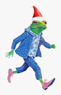 Frog character wearing Santa hat digital art illustration