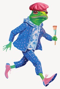 Frog artist character holding paint brush digital art illustration