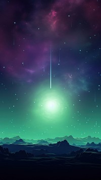  Green wallpaper space night light. AI generated Image by rawpixel.