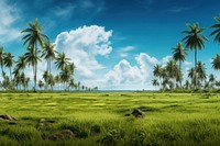 Coconut trees field vegetation landscape.