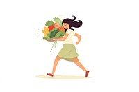 Woman carry the vegetables cartoon adult plant.