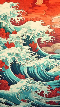  Japanese ancient pattern painting nature ocean. AI generated Image by rawpixel.