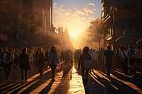  Crowd walking street sunlight. AI generated Image by rawpixel.