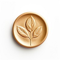 Seal Wax Stamp leaf plant gold white background.