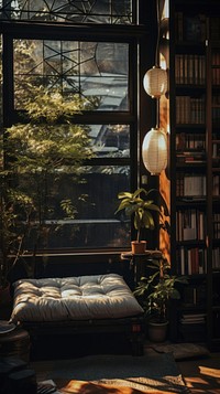  Japanese house furniture bookshelf window. AI generated Image by rawpixel.
