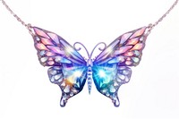 Butterfly shapped necklace iridescent pendant jewelry white background.