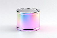 Short cylinder iridescent white background container aluminum.