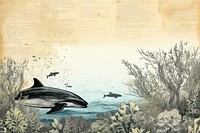 Ephemera style of whale and sea border painting dolphin animal.