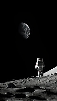 Photography of big moon and astronaut on the moon monochrome astronomy outdoors.