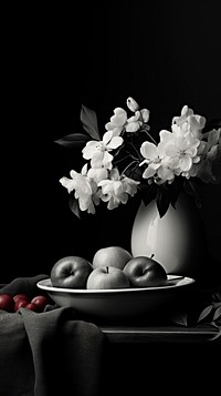 Photography of flowers fruit monochrome white.