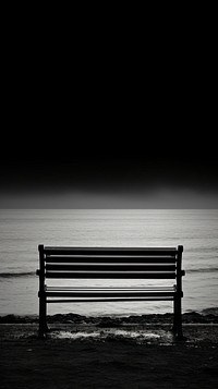 Photography of silence ocean monochrome bench black.