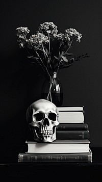 Photography of skull flower book vase.