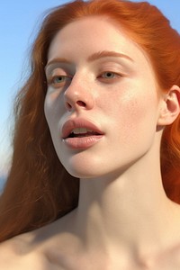 Western woman opened her mouth wide skin portrait freckle.