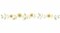 Cute sunflowers branch as line watercolour illustration pattern plant white background.