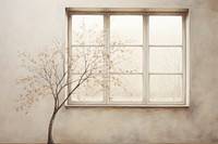 The tree through window painting architecture transparent.