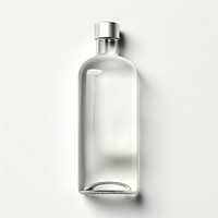 Transparent plastic bottle with label  glass white background refreshment.